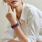 Vinswet Healing Crystal Beaded Bracelets for Women,Natural Amethyst Gemstones Bracelet,Anxiety Stress Relief Heart Charm Bracelet Handmade purple Jewelry Gifts for Women - color: Amethyst&Black Agate