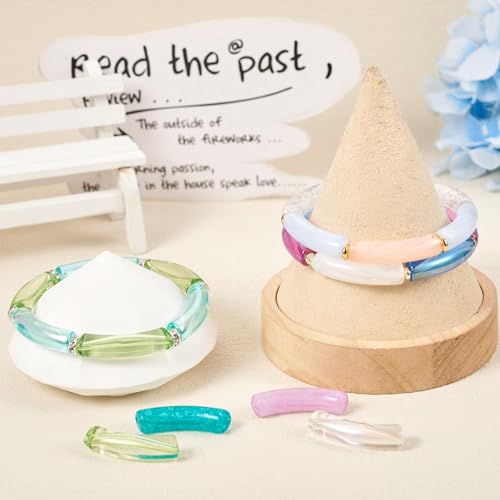 Spritewelry 160 pcs Acrylic Curved Tube Beads for Bracelets Making Chunky Bangle Bamboo Tube Beads Transparent Long Noodle Curved Beads for Jewelry Making Friendship DIY Crafts - color: Clear