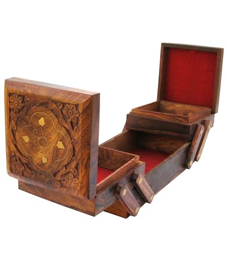 Wooden Jewelry Organizer - 3 in 1 Jewelry Box with Multiple Compartments for Rings, Necklaces, Earrings - Elegant Design for Home Storage and Gifts for Women - Durable and Stylish