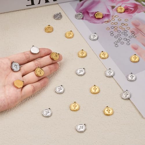 UMAOKANG Gold Plated Stainless Steel Cross Charm for Men and Women Necklace Bracelet DIY Jewelry Charms Pendants Bulk - color: Cross Gold Silver