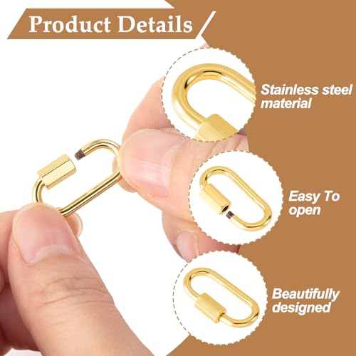4 Pcs Locking Carabiner Small, Oval Jewelry Carabiner, Silver Carabiner Clasp, Metal Carabiner Necklace for DIY Necklace Bracelets Jewelry Making Hook (Gold, 2 Styles) - color: 4 Pcs-Gold, Style1, Style2