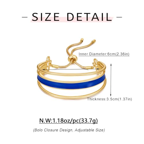 WOWORAMA Adjustable Slider Bracelets for Women Bar Friendship Bangle Bracelet for Women Gold/White Gold/Rose Gold Bolo Bracelet - color: Triple Bar-Blue