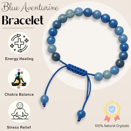 Amazing Gemstone Blue Aventurine Bracelet for Women Men's Gifts - Protection Healing Crystal Bracelet - 8mm Gemstone Beaded Adjustable Bracelet Pulseras Para Hombres Mujer Stocking Stuffers - color: Blue Aventurine