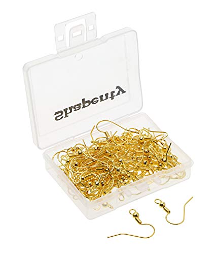 Shapenty Surgical Brass Ball Coil Fish Earring Hooks Clasp Hypo-allergenic Ear Wire Bead Connector Hooks with Large Loop for DIY Jewelry Finding Making, 100PCS/50Pairs (Gold) - color: Gold