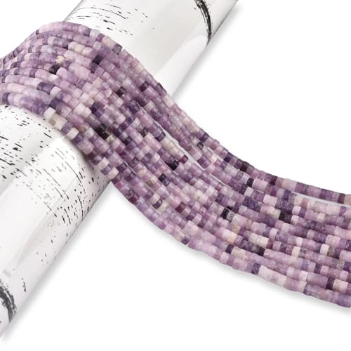 300pcs Natural Purple Lepidolite Heishi Spacer Beads 2x4mm Genuine Real Disc Stone Beading DIY Charm Smooth Loose Gemstone Beads for Jewelry Making Bracelets Necklaces Earrings Crafts - color: Purple Lepidolite