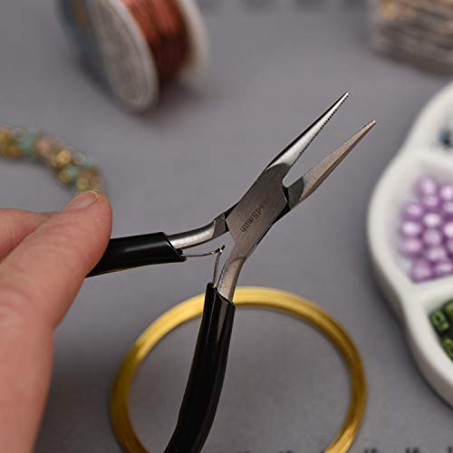 The Beadsmith Chain Nose Pliers – Serrated – Extra Fine Tips – 4.5 inches (114mm) – PVC Grip Handle with Double Leaf Springs – Jewelry Making Tool for Creating Bracelets, Earrings and Necklaces - style: Serrated Chain nose