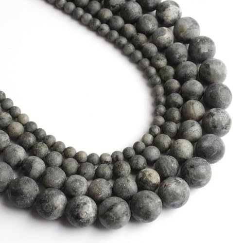 36pcs Natural Matte Black Larvikite Gemstone Beads，10mm Frosted Round Loose Stone Beads for Jewelry Making DIY Earring Bracelet Necklace Crafts - color: Black Larvikite, size: 10mm