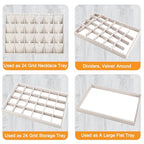 24 Grids Stackable Jewelry Tray Organizer with Removable Dividers, Velvet Jewelry Display Tray for Earrings Necklaces Bracelet Rings Display Showcase - Beige - color: Beige