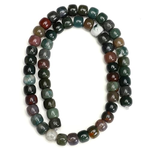 BEADIA Natural Indian Agate Flat Cut Round Drum Stone 8mmx7mm Loose Semi Gemstone Beads for Jewelry Making 38cm - color: Indian Agate