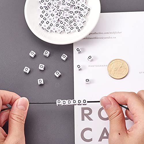 FASHEWELRY 300Pcs Cube White Acrylic Letter Beads 6x6mm Letter D Alphabet Beads for DIY Bracelet Necklace Jewelry Making - color: Letter D, size: 6x6x6mm