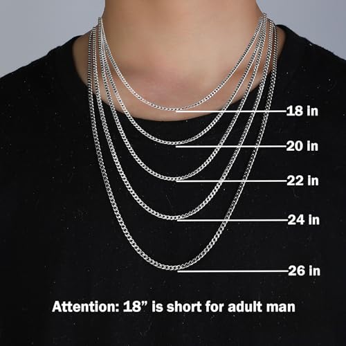 3.5mm/5mm Silver Stainless Steel Cuban Link Chain Necklace Jewelry for Men, 18-26 Inches - size: 18 Inches, style: 5mm-Silver
