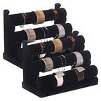 DIOMMELL 2 Pack Velvet Bracelet Holder with 3 Tier Rack, Jewelry Display Stand Watch Bangle Bar Necklace Storage Organizer, Black