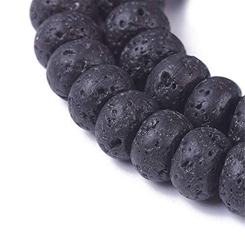 Craftdady 2 Packs Natural Black Lava Stone Beads Rondelle Volcanic Rock Gemstone Loose Beads Energy Healing Chakra Beads for Jewelry Craft Essential Oil Bracelet Necklace, Total 150Pcs - color: Black, 8-8.4x5-5.5mm