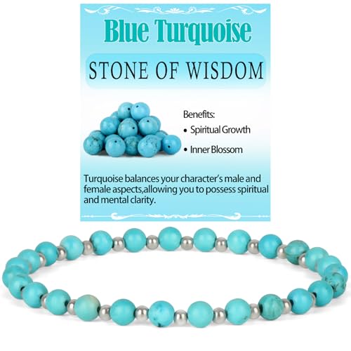 QOGIR 14k gold Handmade Healing Bracelet, Natural Gem Stone Crystal Elastic Gold Bracelet - color: Blue Turquoise Silver - Wisdom, size: 4m