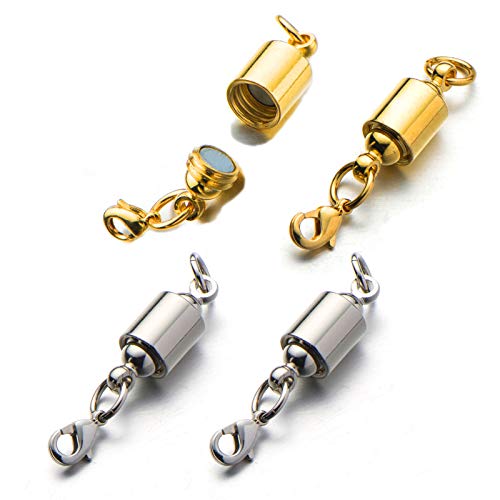 Zpsolution Magnetic Jewelry Clasps for Necklace Bracelet, Screw-in System Lobster Clasp, Silver/Gold 4pcs - color: Screw-in Gold and Silver