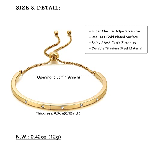 WOWORAMA Adjustable Slider Bracelets for Women Bar Friendship Bangle Bracelet for Women Gold/White Gold/Rose Gold Bolo Bracelet - color: Slim Bar-Gold-tone