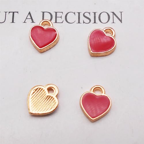 200 pcs Tiny Heart Enamel Charm Gold Plated Alloy Love Pendant Bracelet Earring Keychain Jewelry Crafts 6x8mm - color: Red