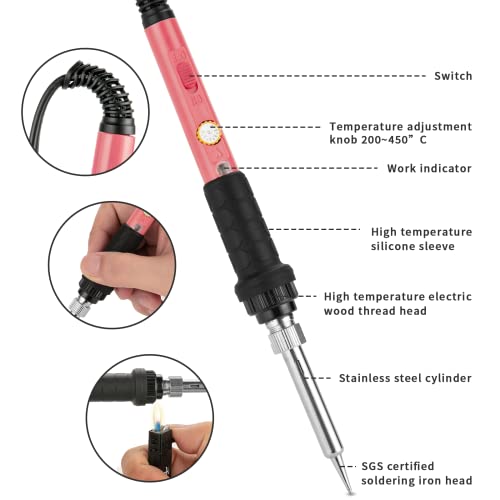 Soldering Iron Kit, 60W Soldering Iron with 5pc Interchangeable Tips, 10-in-1 Adjustable Temperature Solder Welding Tools, Fast Heating, Electronic Repair, 110V - color: 10 in 1 New