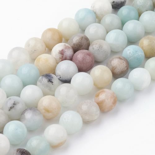 58Pcs Natural Flower Amazonite Beads 6mm Round Gemstone Beads Smooth Stone Loose Bead for DIY Bracelets Necklace Earrings Jewelry Making - color: Natural Flower Amazonite, size: 6mm