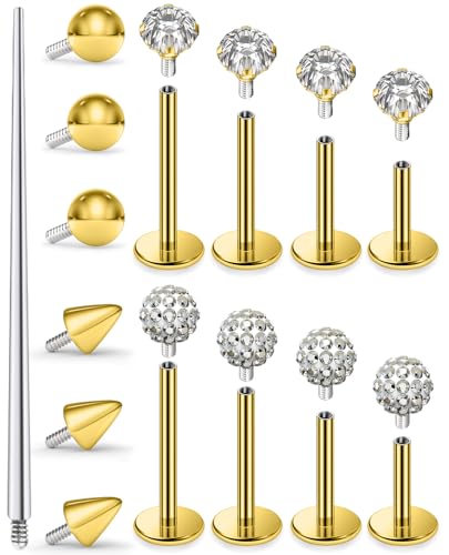 Medusa Lip Piercing Jewelry Stainless Steel 16G Nose Stud Labret Jewelry Monroe Lip Rings Different Size Tragus Nail Conch Cartilage Helix Earring Stud Bar Length 6mm 8mm 10mm 12mm - color: 16G internal thread Flat Back Stud Piercing Gold