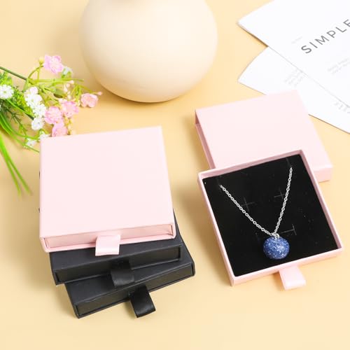 4 Pack Square Jewelry Gift Boxes, Pink & Black Cardboard Small Jewelry Box Pendent Storage Case for Bracelets Necklaces Earrings Ring Jewelry Gift