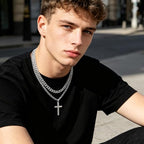 SENRAN Layered Cross Necklace for Men Boys Stainless Steel Layered Cuban Link Chain 16-24 inch Christian Cross Pendant Religious Jewelry Gifts - color: Silver, style: 22inch/24inch