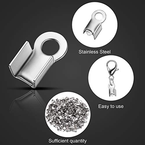 Syhood 100 Pieces 304 Stainless Steel Fold Over Cord Ends Cord Crimp Tips Fold-Over End Caps Leather Ribbon Clasp Tips Jewelry Connector for Jewelry Making, 3 x 8 mm