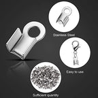 Syhood 100 Pieces 304 Stainless Steel Fold Over Cord Ends Cord Crimp Tips Fold-Over End Caps Leather Ribbon Clasp Tips Jewelry Connector for Jewelry Making, 3 x 8 mm