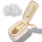 Velvet Mini Travel Jewelry Case, 2 in 1 Ring Holder Keychain + 50 Plastic Earrings, Portable Small Jewelry Organizer for Women, Travel/Gym/Wedding/Bridesmaid Gift - color: pink