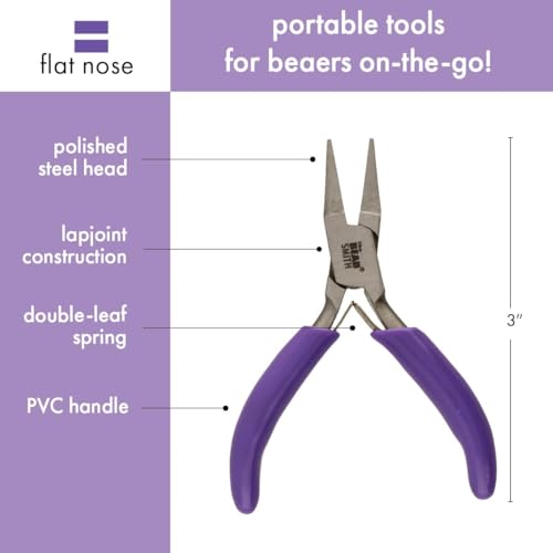 The Beadsmith Mini Series Flat Nose Plier – Grip, Hold, Flatten & Straighten Wire & Metal – 3-Inches, Purple Comfort Grip Handle, Single Leaf Spring, Polished Steel Head – Tools for Jewelry Making - style: Flat Nose