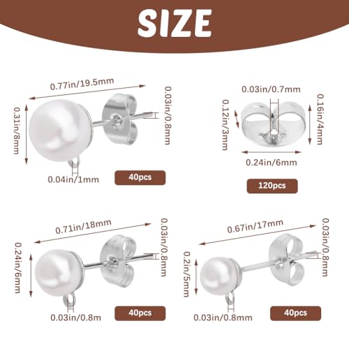 1 Box 120Pcs Pearl Earring Stud Findings Pearl Earring Posts Silver Hypoallergenic Metal with Ear Nuts Back Loop and Imitation Beads Ear Studs for Jewelry Making DIY Crafts Supplies Women - color: Silver