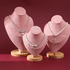 2 Pack of Solid wood props portrait model chain and long necklace display props, jewelry retail store counter model necklace pendant jewelry stand rack for vender selling (pink, 2 Pack (M+L))