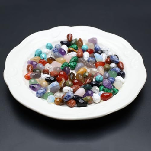 40 Pcs Healing Loose Beads Faceted Water Drop Shape Natural Multicolor Stone Pendants Crystal for Jewelry Making DIY Craft - color: faceted water drop