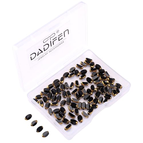 Glass Rice Beads Black 4x6mm 50pcs Faceted Oval Golden Edge Crystal Loose Beads for DIY Craft Jewelry Making - color: Black