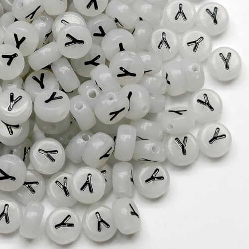 200PCS Letter Beads Glow in The Dark 4x7mm Acrylic Alphabet Letter Y Beads for Jewelry Making Bracelet - color: Y-200PCS