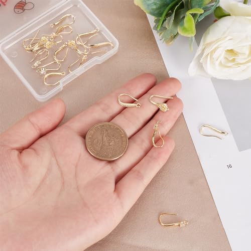 Beebeecraft 24Pcs 6 Style Cubic Zirconia Earring Hooks 18K Gold Plated Ear Wire Fish Hooks with Loop for DIY Earring Jewelry Making 15~18mm Long - color: 6 Style Earring Hooks
