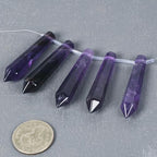 50mm Natural Amethyst Hexagonal Wand Jewelry Making Crystal Pointed Chakra Reiki Healing Beads 2mm Hole Drilled(Pack of 5) - color: Amethyst