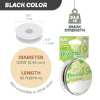 The Beadsmith Flex-Rite Beading Wire - 49-Strand Nylon-Coated Stainless-Steel Wire, 0.018" (0.45 mm) Dia, Black, 30 ft Spool, Durable Necklace & Bracelet String, for Jewelry Making Supplies - color: Black, size: .018” Dia - 30 Ft
