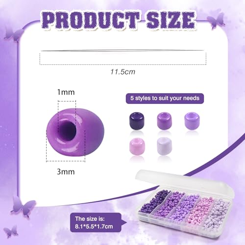 TOAOB 1500pcs 3mm Purple Colors Opaque Seed Beads Kit Glass Round Small Spacer Beads with Beading Pin for DIY Beading Weaving Earrings Bracelets Necklaces Eyeglass Chain Art Crafts Jewelry Making - color: Purple Series