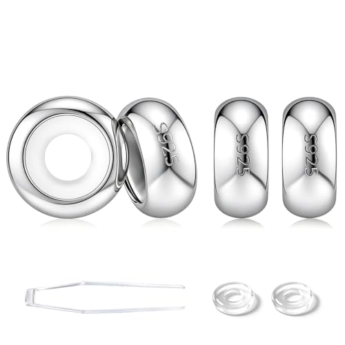 GW Stopper Charms 925 Sterling Silver Round Rondelle Spacer Beads with Exquisite Velvet Bag for Charm Bracelets for Women - color: Silver-4PCS