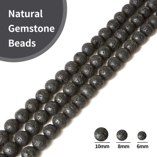 100pcs 6mm Black Lava Beads Natural Gemstone Beads Round Loose Beads for Crafting and Jewelry Making - color: Black Lava, size: 6mm