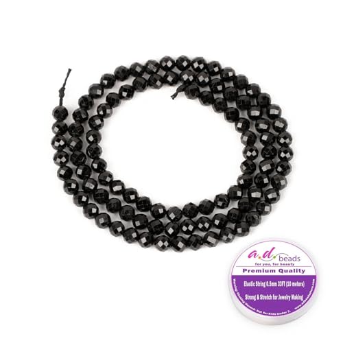 AD Beads Natural Gemstone Diamond-Cut Micro-Faceted 4mm Small Round DIY Necklace Bracelet Jewelry Making Beads (Black Tourmaline) - color: Black Tourmaline