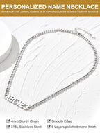 GoldChic JEWELRY Name Necklace Personalized for Men, Womens Custom Name Plate Chain, Stainless Steel Customized Old English Nameplate Choker with Curb Chains Custom, 16 inches to 30 inches - color: Curb Chain 4 mm - Steel(Small Pendant)