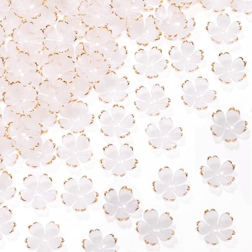 100pcs Cherry Blossom Beads, 5-Petal Gradient Acrylic Flower Beads, Mini Spacer Hair Accessories Halloween Christmas for Bracelets Earring Jewelry Making- White - color: White-B Styles