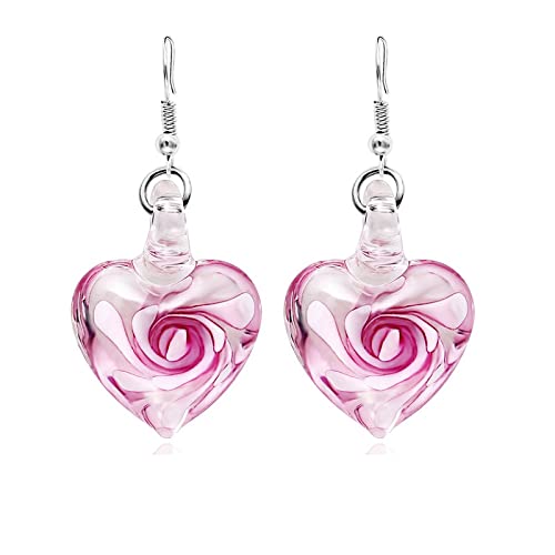 Glass Water Drop Shape Glaze Spiral Dangle Earrings Lampwork Handmade Glass Bead Geometric Earrings for Women Jewelry - color: Heart Set