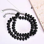 Natural Healing Gemstone Bracelet Handmade Yoga Stretch Elastic Bracelet Stress Relief Crystal Jewelry for Men and Women - color: Black Onyx (Positive Energy), size: 5x8