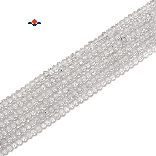 JM Design Clear Quartz Faceted Rondelle Beads Size 2x3mm 15.5'' Strand for Jewelry Making