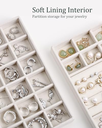 Stackable Jewelry Organizer Trays with Removable Dividers, 4-Tray Beige Jewelry Drawer Organizer Set for Earrings, Necklaces, Rings & Bracelets Gift for Her - size: 4 Layers