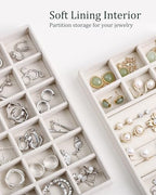 Stackable Jewelry Organizer Trays with Removable Dividers, 4-Tray Beige Jewelry Drawer Organizer Set for Earrings, Necklaces, Rings & Bracelets Gift for Her - size: 4 Layers
