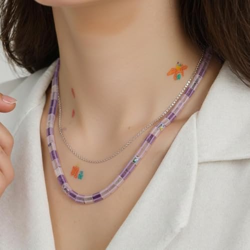Xilitata Natural Amethyst Stone Beads, Each Approximately 5x5x2mm Square 2-Hole Spacer Bead, are Used to Make Bracelets, Earrings, Necklaces, with Each String Measuring 15-16 Inches - color: Amethyst